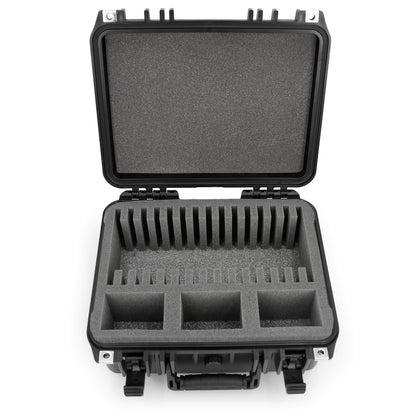Graded Card Storage Box with 15 Slots fits SGC BGS PSA Sports Trading Cards - Waterproof Case for Toploader Slabs with Travel Handle & Lock Rings