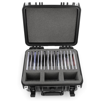 Graded Card Storage Box with 15 Slots fits SGC BGS PSA Sports Trading Cards - Waterproof Case for Toploader Slabs with Travel Handle & Lock Rings