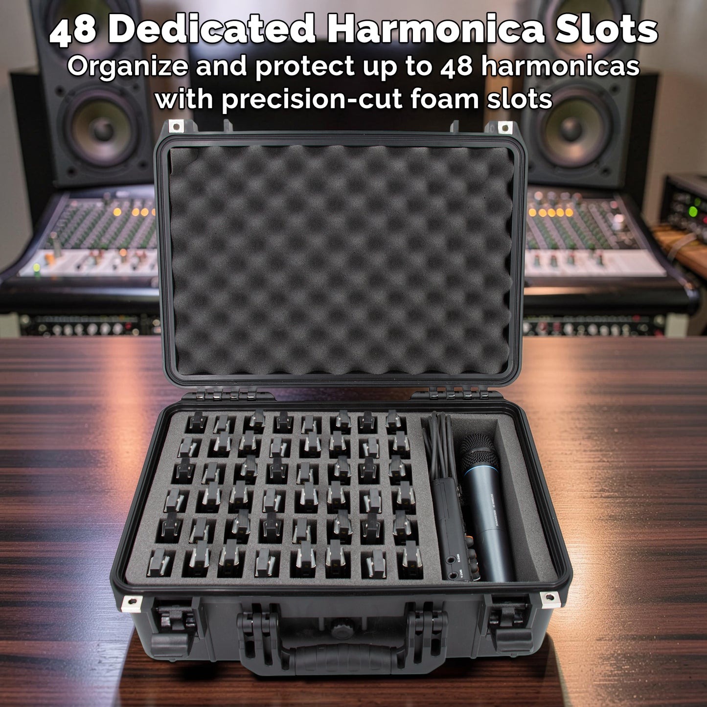 XL Harmonica Case for Multiple Harmonicas Compatible with Up to 48 Hohner, Fender and Other Harmonicas Up to 6 inches with Accessory Storage