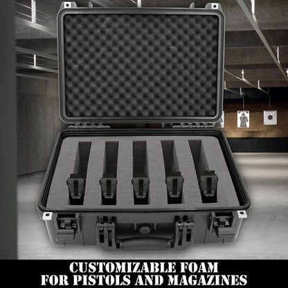 18" 6 Pistol Multiple Pistol Case - Waterproof & Shockproof Hard Gun Cases for Pistols, Magazines and Accessories with Customizable Foam