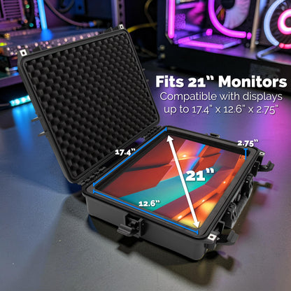 Waterproof IP67 Monitor Hard Case Fits Monitors up to 21 Inch - Heavy Duty Hard Monitor Travel Case for Portable Displays, Gaming Monitors & More