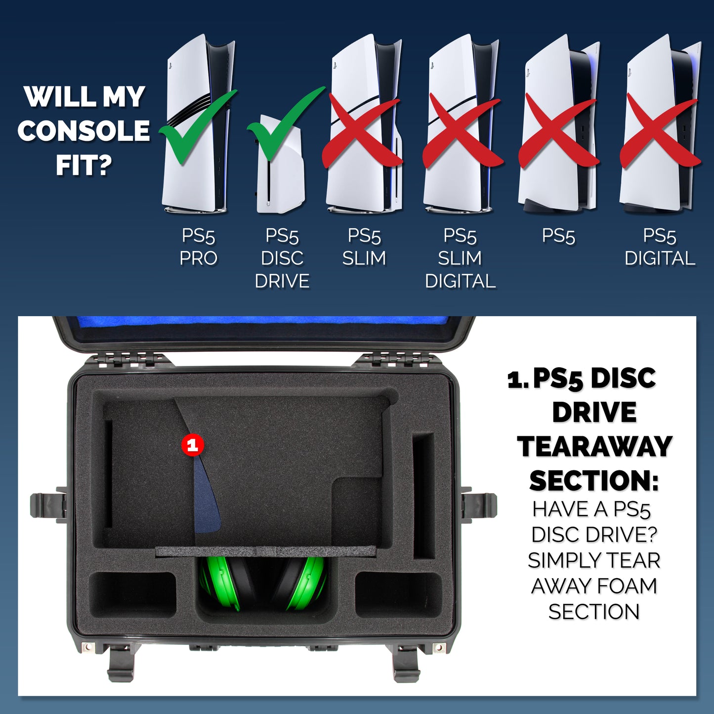 Travel Case Compatible With PlayStation 5 Pro & PS5 Pro Disc Drive - Hard Shell Waterproof Case with Custom Foam for Console and PS5 Pro Accessories