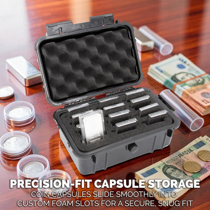 1 oz Silver Bar Case – Waterproof Hard Shell Travel Case Holds 12 Bars, Custom Foam 1oz Silver Bar Storage Organizer for Collectors & Investors