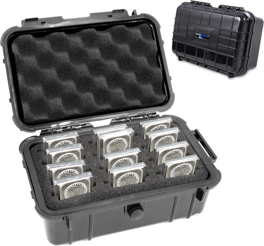 1 oz Silver Bar Case – Waterproof Hard Shell Travel Case Holds 12 Bars, Custom Foam 1oz Silver Bar Storage Organizer for Collectors & Investors