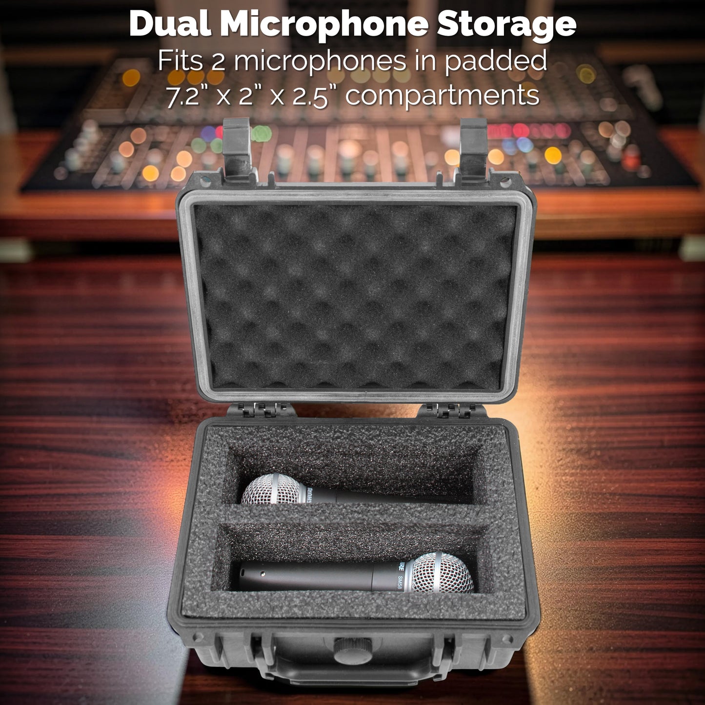 Hard Shell Microphone Travel Case Compatible with Shure SM58 and Other Handheld Vocal Microphones – Dual Mic Carrying Case for 2 Microphones