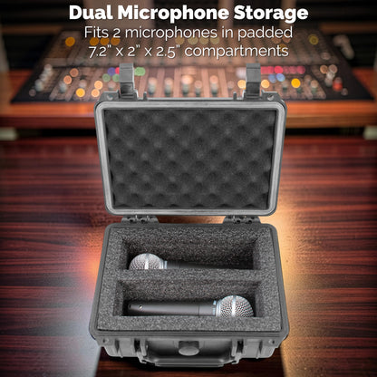Hard Shell Microphone Travel Case Compatible with Shure SM58 and Other Handheld Vocal Microphones – Dual Mic Carrying Case for 2 Microphones