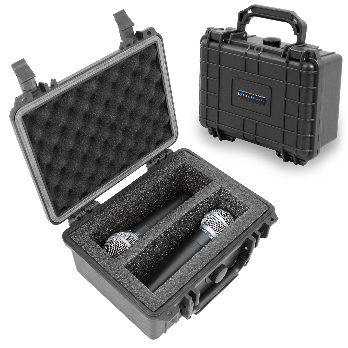 Hard Shell Microphone Travel Case Compatible with Shure SM58 and Other Handheld Vocal Microphones – Dual Mic Carrying Case for 2 Microphones