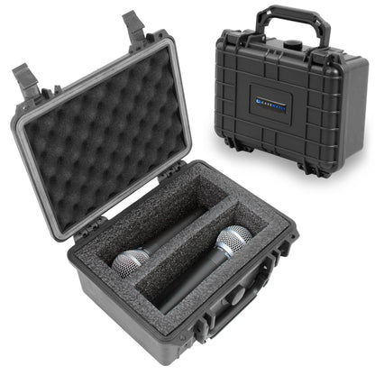 Hard Shell Microphone Travel Case Compatible with Shure SM58 and Other Handheld Vocal Microphones – Dual Mic Carrying Case for 2 Microphones