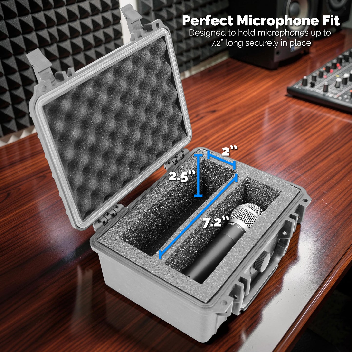 Hard Shell Microphone Travel Case Compatible with Shure SM58 and Other Handheld Vocal Microphones – Dual Mic Carrying Case for 2 Microphones