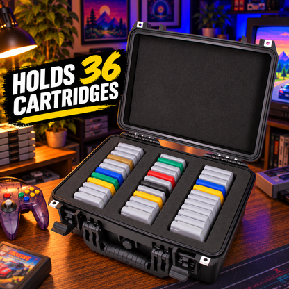 Travel Case for N64 Game Storage, Holds 36 Cartridges, 16" Waterproof Hard Shell Game Cartridge Organizer with Foam Dividers