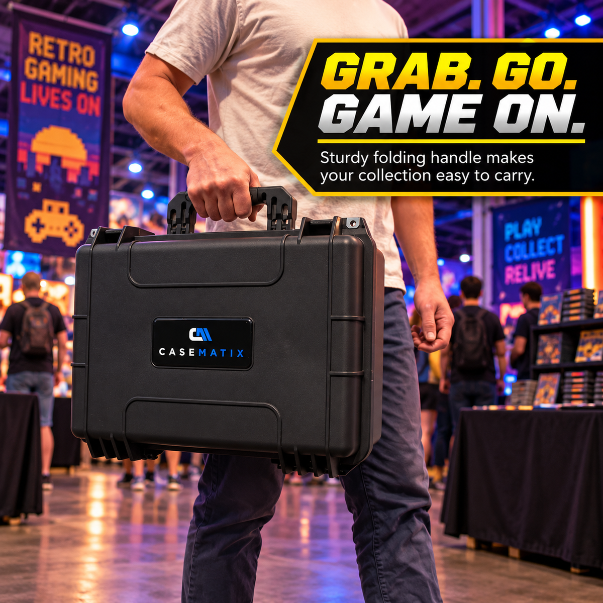 CASEMATIX Retro Game Cartridge Storage Case for N64, SNES & Atari 2600, Holds 48 N64 or 36 SNES Games, Waterproof Hard Shell with 12 Foam Slots