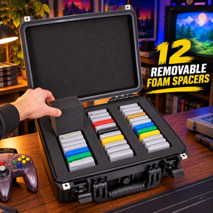 Travel Case for N64 Game Storage, Holds 36 Cartridges, 16" Waterproof Hard Shell Game Cartridge Organizer with Foam Dividers