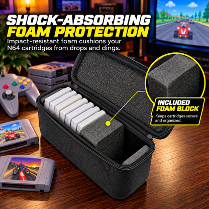 N64 Game Cartridge Storage Case Compatible with 12 Nintendo 64 Game Cartridges, Retro Video Game Organizer with Padded Game Holder