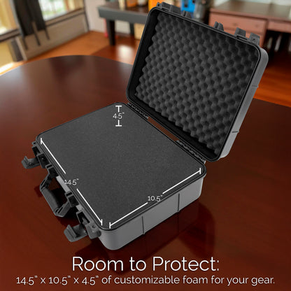 16" Hard Case with Foam – Hard Shell Protective Case with Pluckable Pre-Diced Foam Interior for Electronics, Tools, Cameras and Accessories