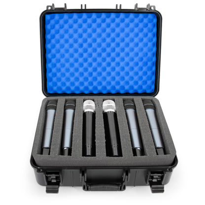 Wireless Microphone Case – Holds 12 Mics, Customizable Diced Foam, Hard Shell, Fits Shure, Sennheiser, AKG, Audio Technica Systems