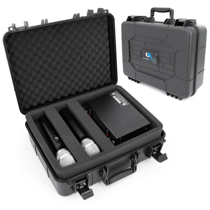 Hard Shell Wireless Microphone Case – Compatible with Shure & Sennheiser Mics, Receivers, Transmitters, Bodypacks, Cables, Custom Foam Travel Case