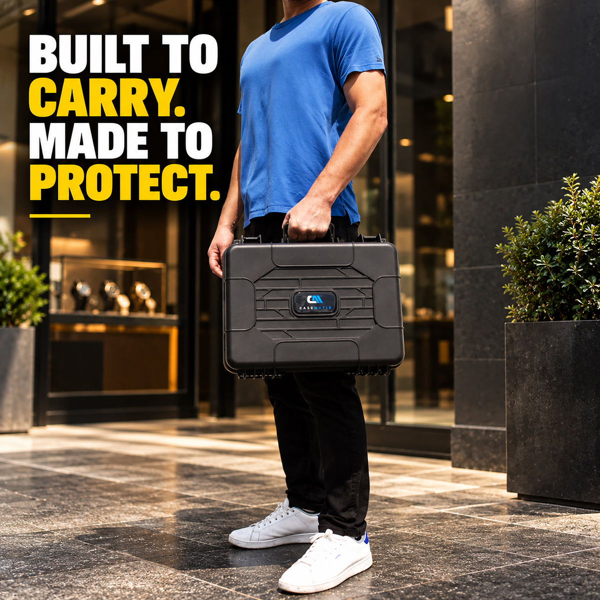 42-Slot Watch Travel Case – Impact-Resistant Shell, Foam Interior, Dual Display Trays for Watches 24mm–56mm, Secure Latches, Carry Handle