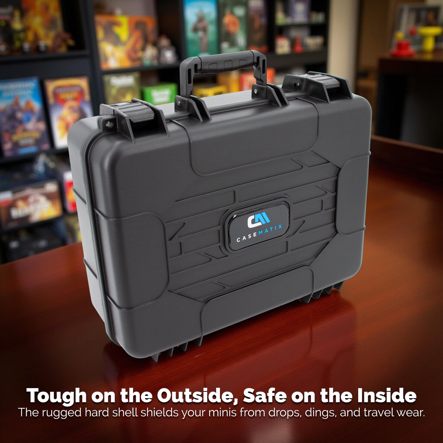 Hard Shell Miniature Case with 80 slots and customizable foam for large minis. Fits Warhammer 40K, DnD, RPG figures and more.