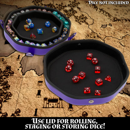 Dice Tray and Storage Case for Up to 115 RPG Dice - Dice Tray for Rolling with Magnetic Snaps, Embossed Design & Non-Scratch Interior