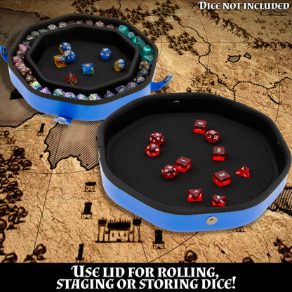 Dice Tray and Storage Case for Up to 115 RPG Dice - Dice Tray for Rolling with Magnetic Snaps, Embossed Design & Non-Scratch Interior