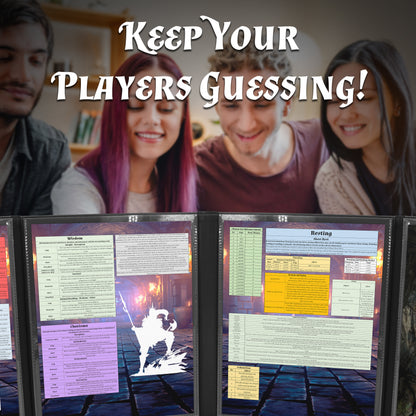 Faux Leather 4-Panel DM Screen – Embossed Folding GM Screen with Wet-Erase Pockets for Tabletop RPGs – Black or Brown (Inserts Not Included)