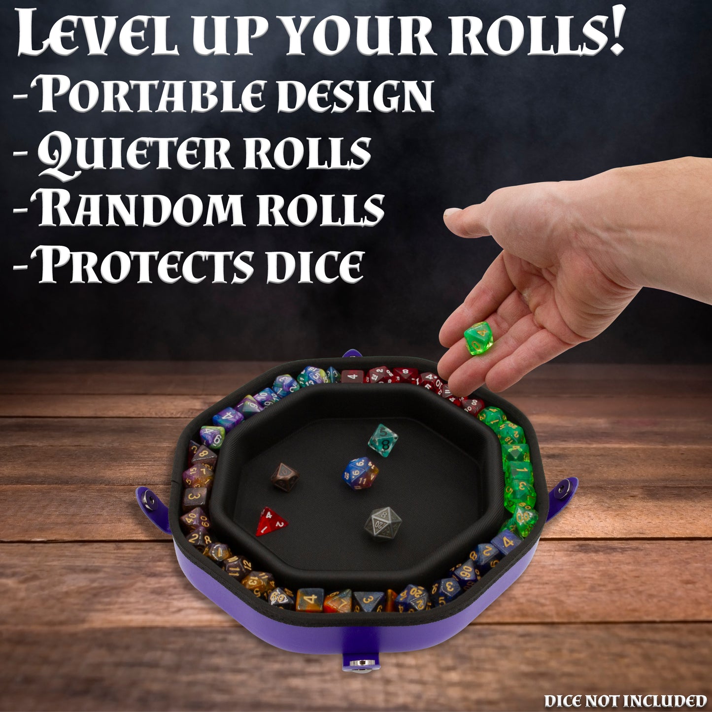 Dice Tray and Storage Case for Up to 115 RPG Dice - Dice Tray for Rolling with Magnetic Snaps, Embossed Design & Non-Scratch Interior