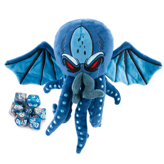 Soft Dice Case and Dice Holder with 7 Included RPG Dice - 9.5" Sea Monster Figure with Dice Storage Zipper Compartment for up to 21 Dice