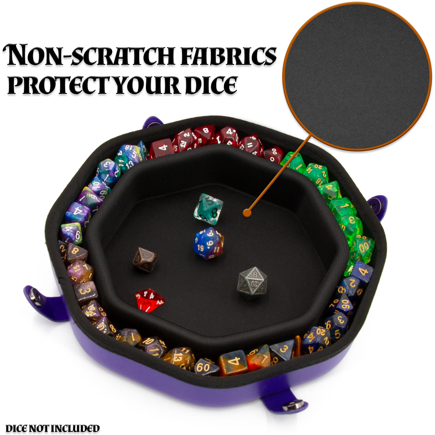 Dice Tray and Storage Case for Up to 115 RPG Dice - Dice Tray for Rolling with Magnetic Snaps, Embossed Design & Non-Scratch Interior