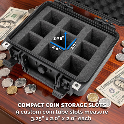 American Silver Eagle Coin Tube Storage Case – Waterproof IPX7 Airtight Coin Tube Holder for 9 Coin Rolls, Hard Shell Coin Collection Case