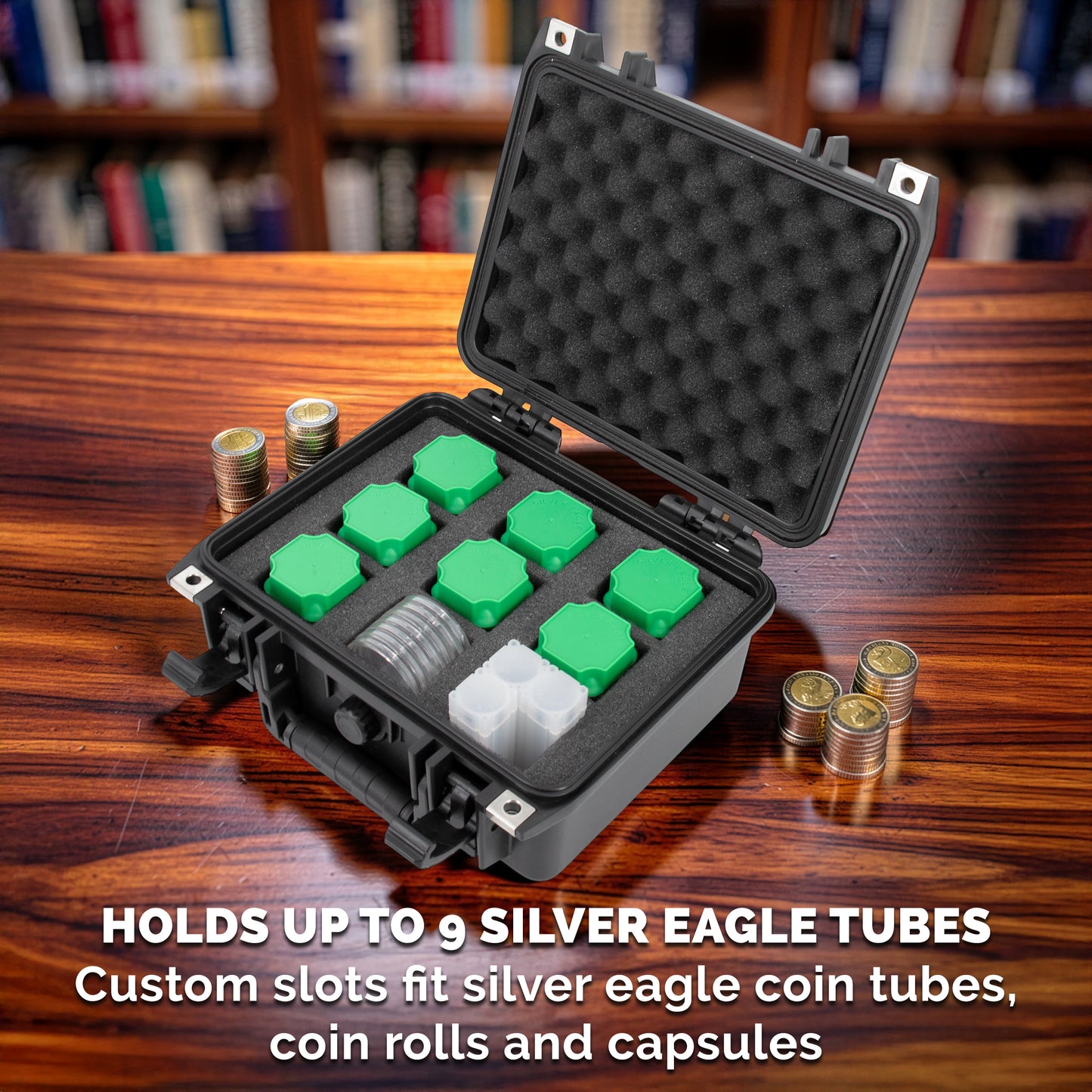 American Silver Eagle Coin Tube Storage Case – Waterproof IPX7 Airtight Coin Tube Holder for 9 Coin Rolls, Hard Shell Coin Collection Case