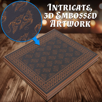 Faux Leather 4-Panel DM Screen – Embossed Folding GM Screen with Wet-Erase Pockets for Tabletop RPGs – Black or Brown (Inserts Not Included)