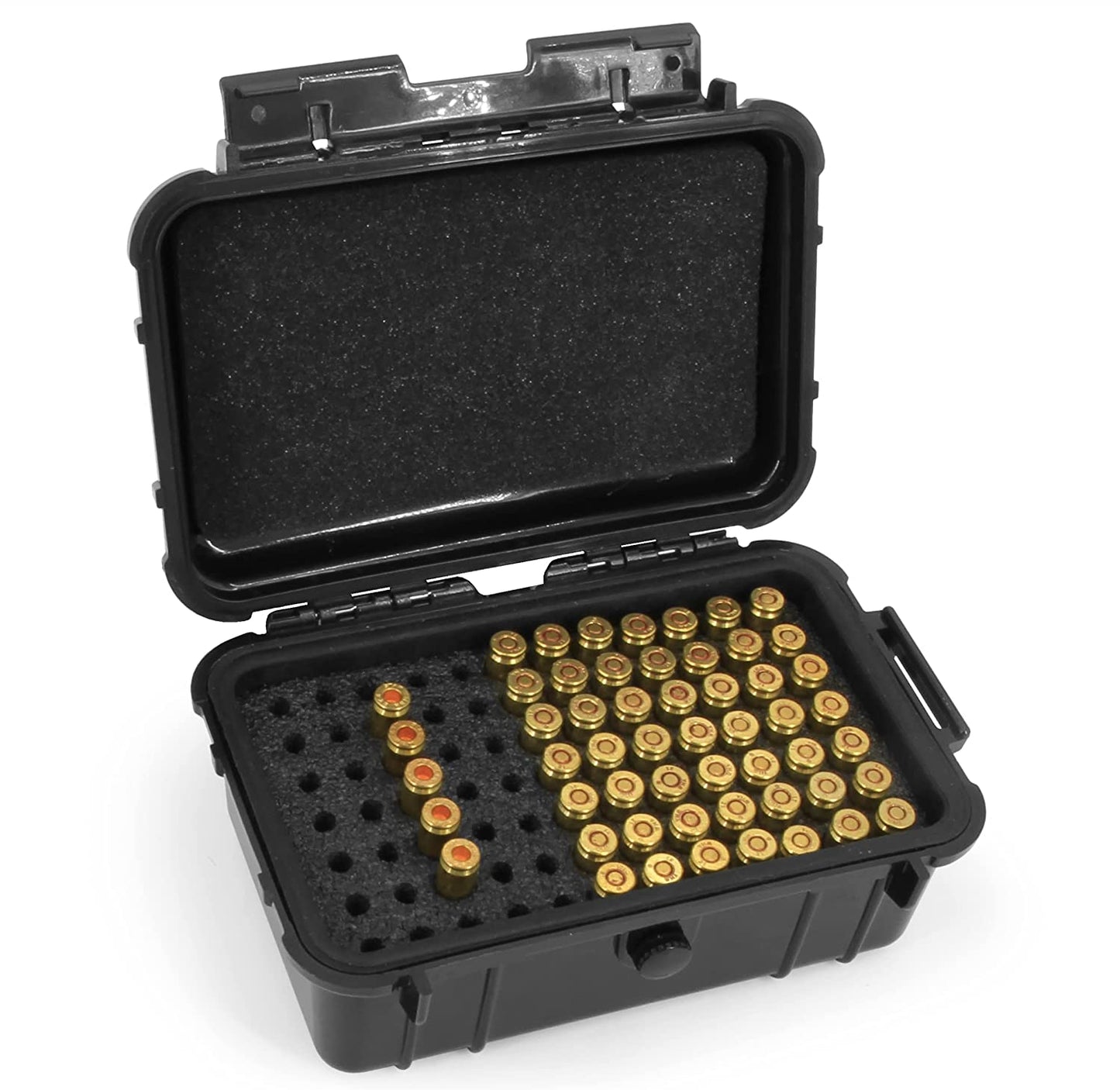 Hard Shell 9mm Ammo Box for 5.56, 223 or 9mm Bullets - 8" Waterproof Airtight 84 Slot Ammo Case with Custom Impact Absorbing Ammo Can Foam