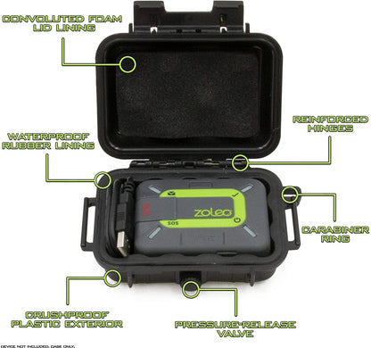 Crushproof & Waterproof Hard Shell Travel Case Compatible with ZOLEO Satellite Communicator, Charging Cable and Carabiner