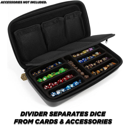 Dice Box and Card Case for 9 Sets of RPG Dice, Spell Cards, Counters and Other Accessories - Dice Holder with Embossed Dragon Design