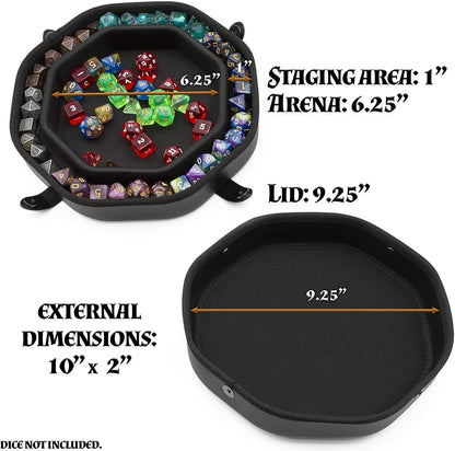 Dice Tray and Storage Case for Up to 115 RPG Dice - Dice Tray for Rolling with Magnetic Snaps, Embossed Design & Non-Scratch Interior